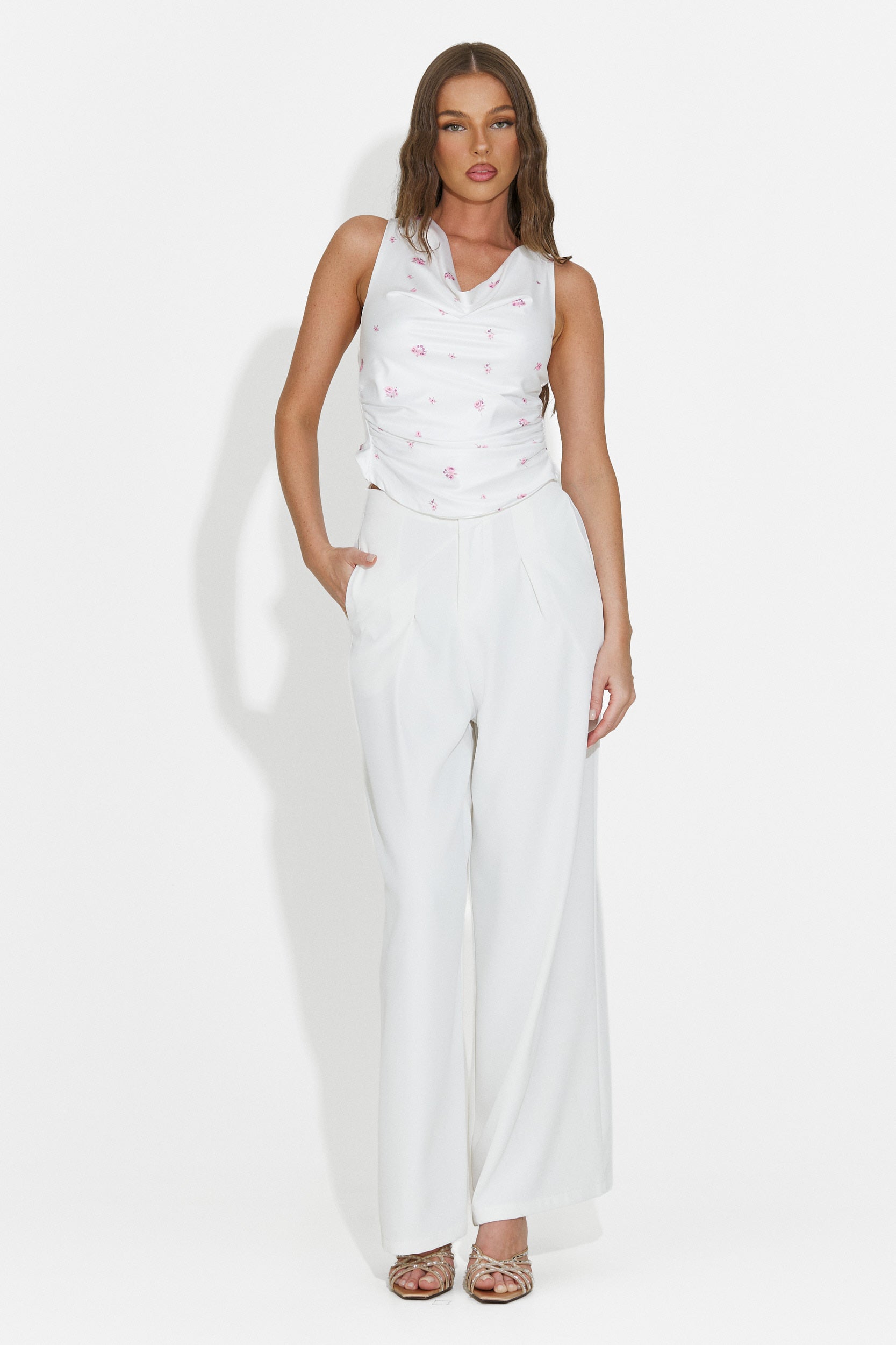 Pantaloni donna lunghi eleganti bianchi Crystia Bogas