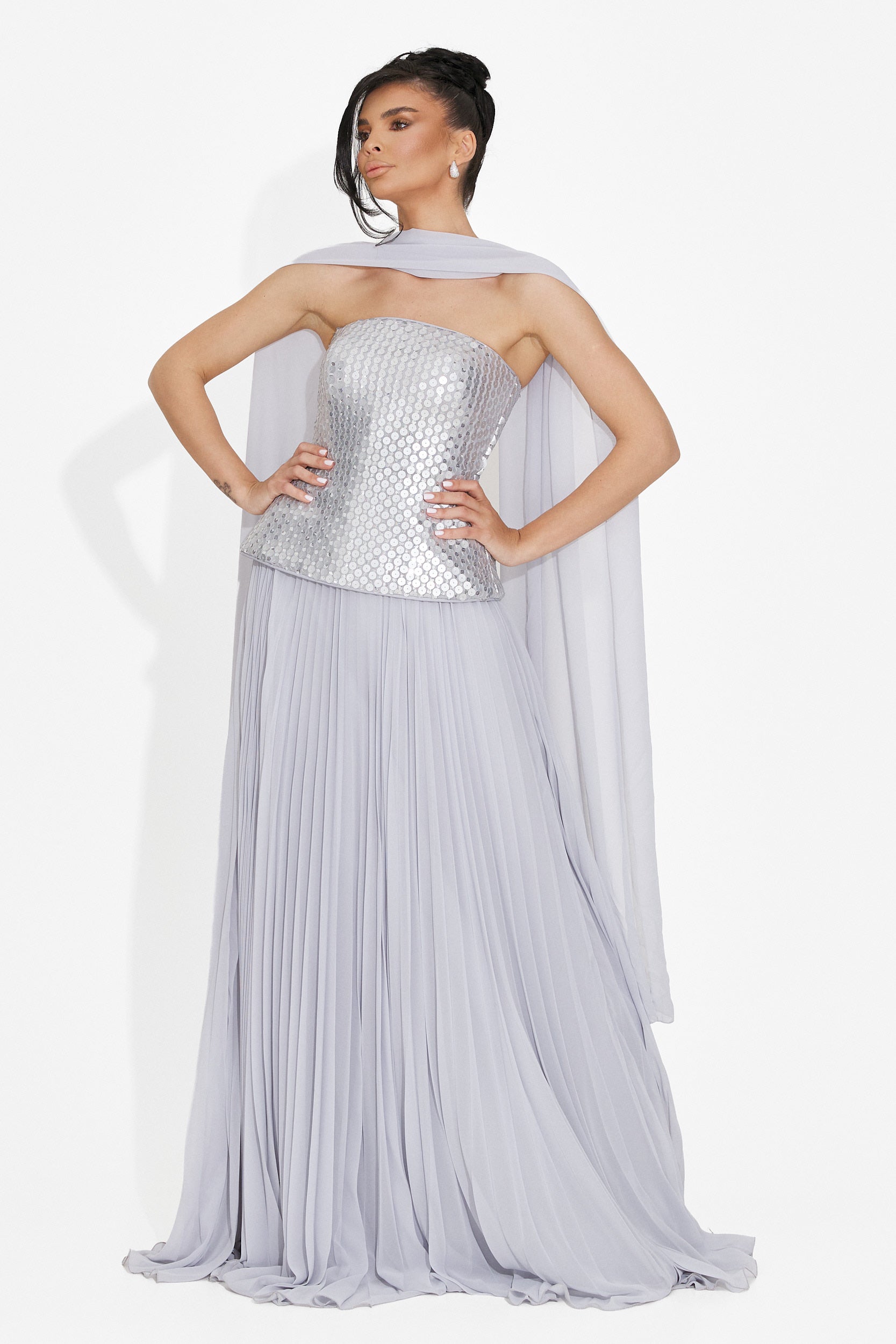 Rochie dama lunga argintie Rofelia Bogas