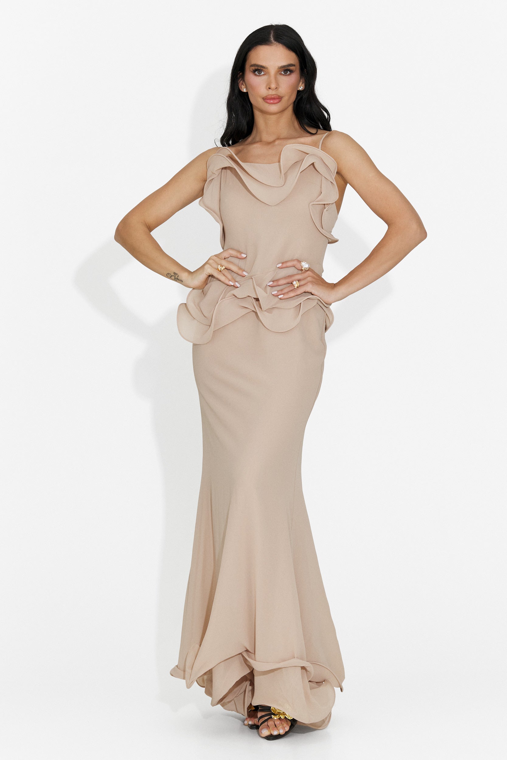 Lungo Vestito Fluido Beige da Donna Bogas