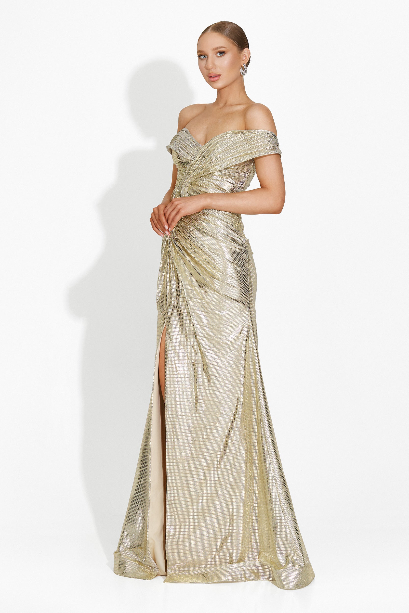 [Resigilat] Abito donna lungo beige-oro Stephane Bogas