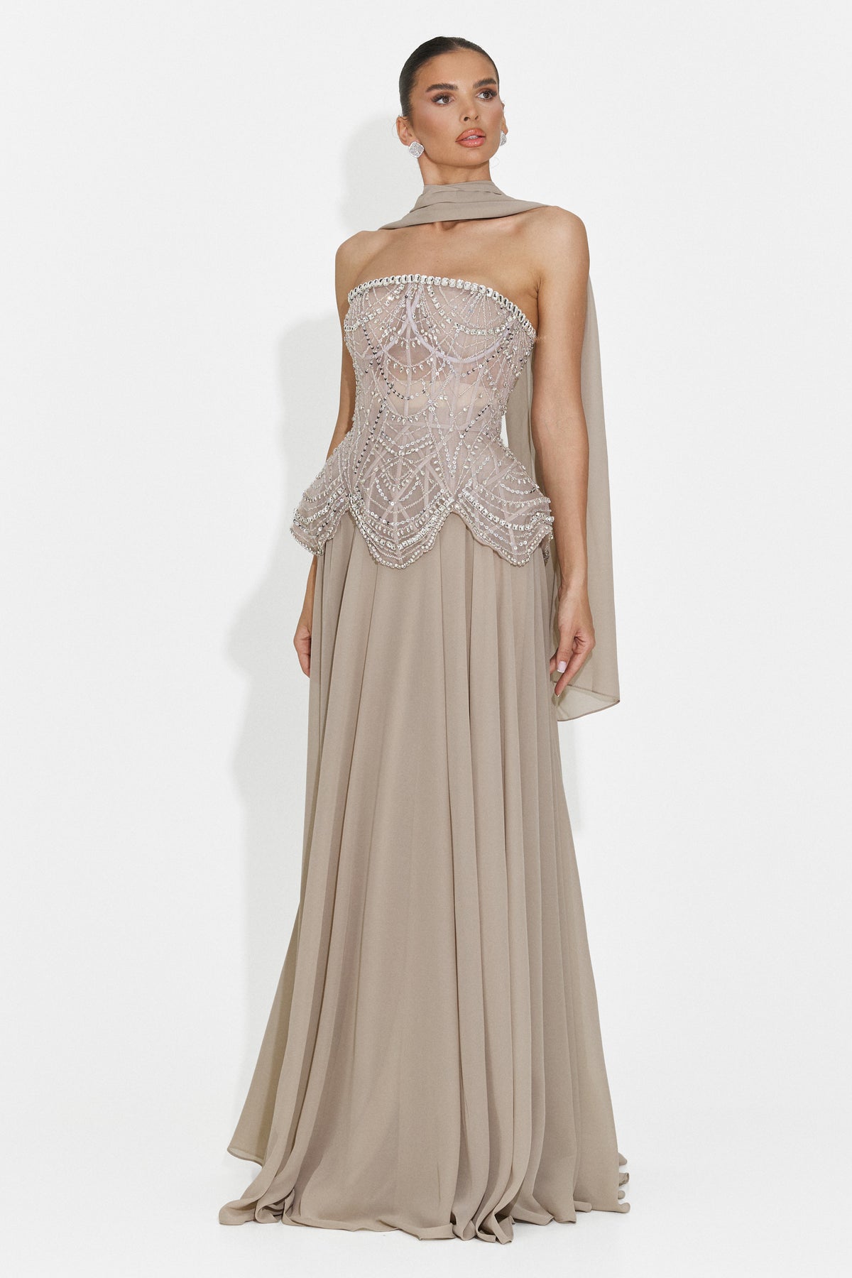 Abito da donna lungo beige Jutta Bogas, immagine 6 di 12
