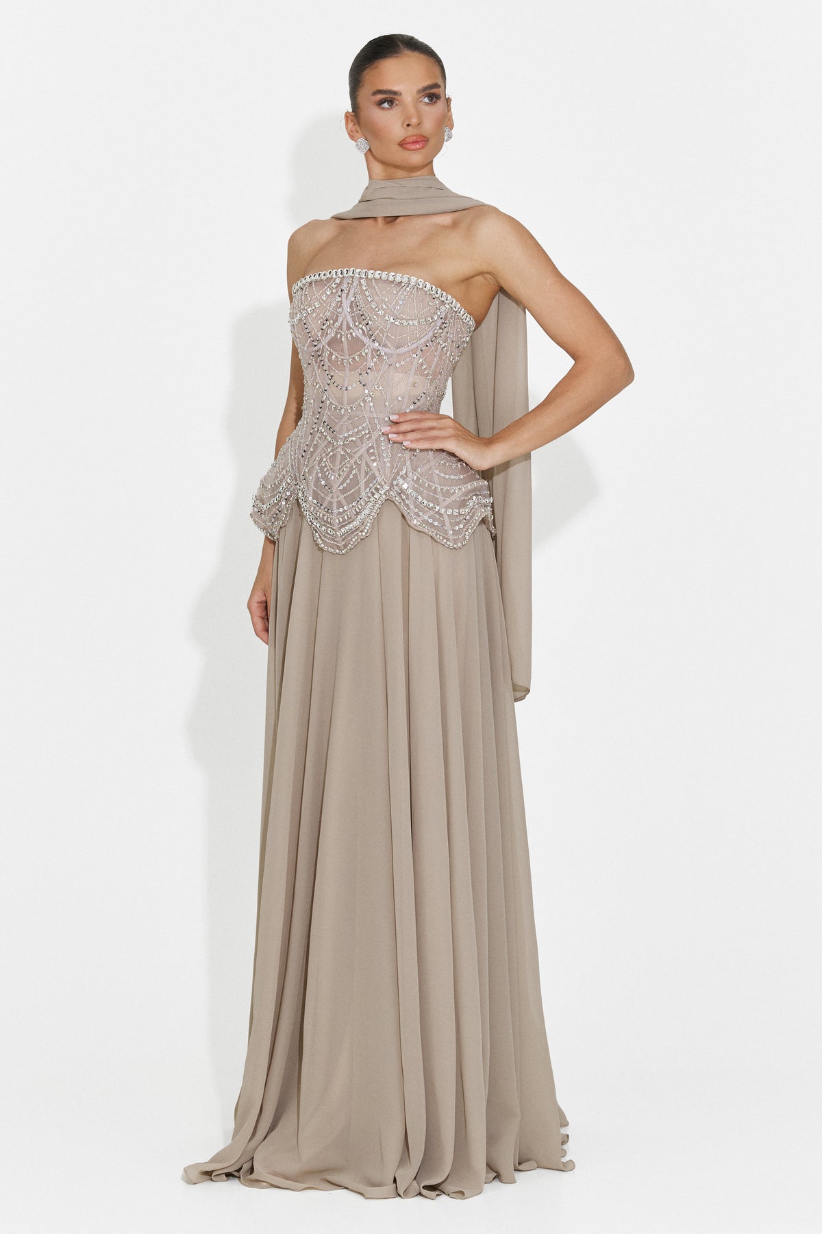Abito da donna lungo beige Jutta Bogas, immagine 11 di 12