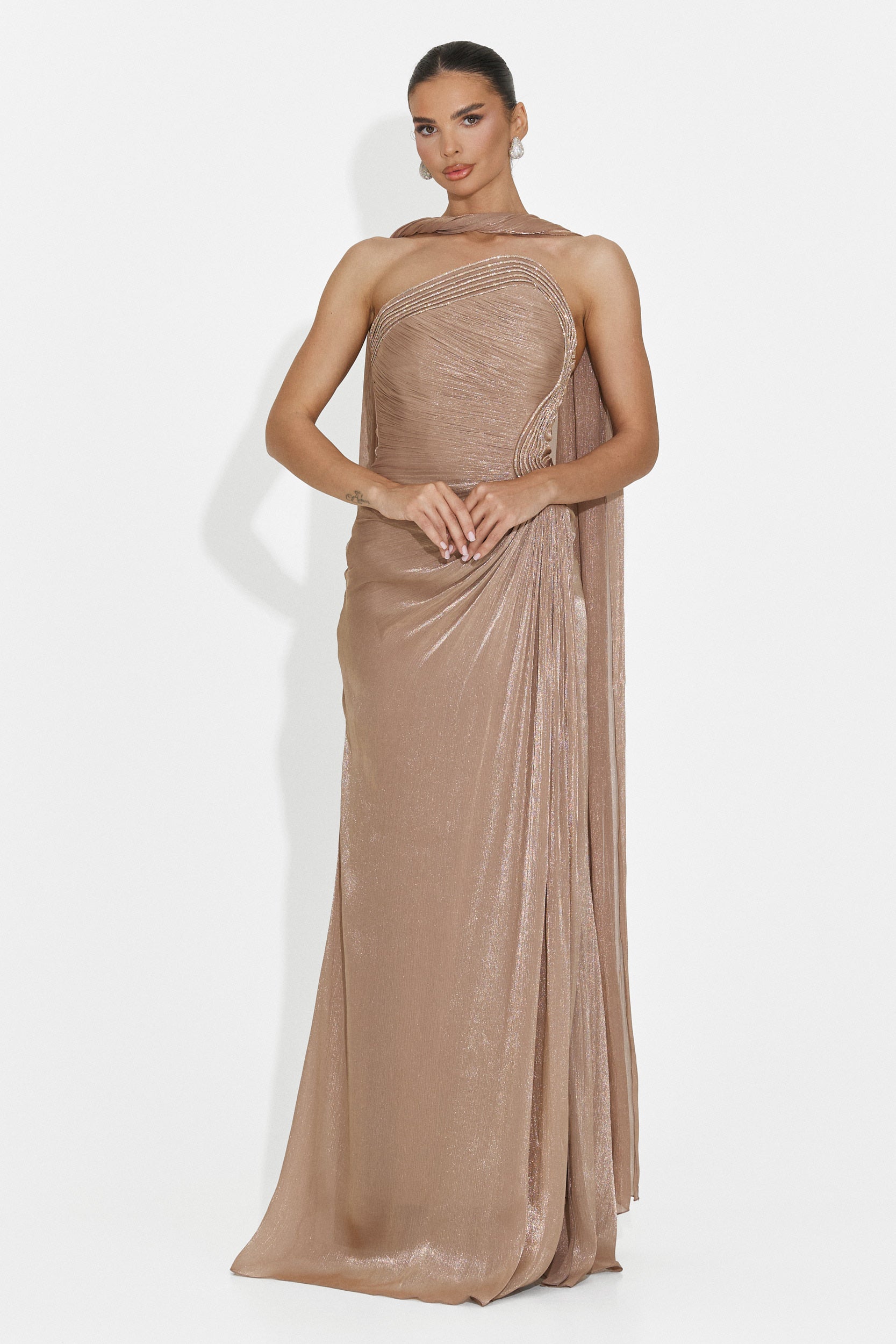 Lungo abito beige Moritz Bogas per donne