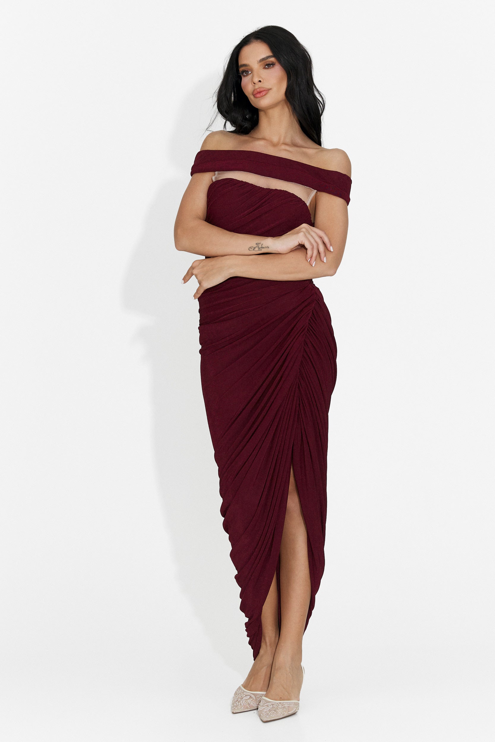 Rochie dama lunga burgundy Deby Bogas