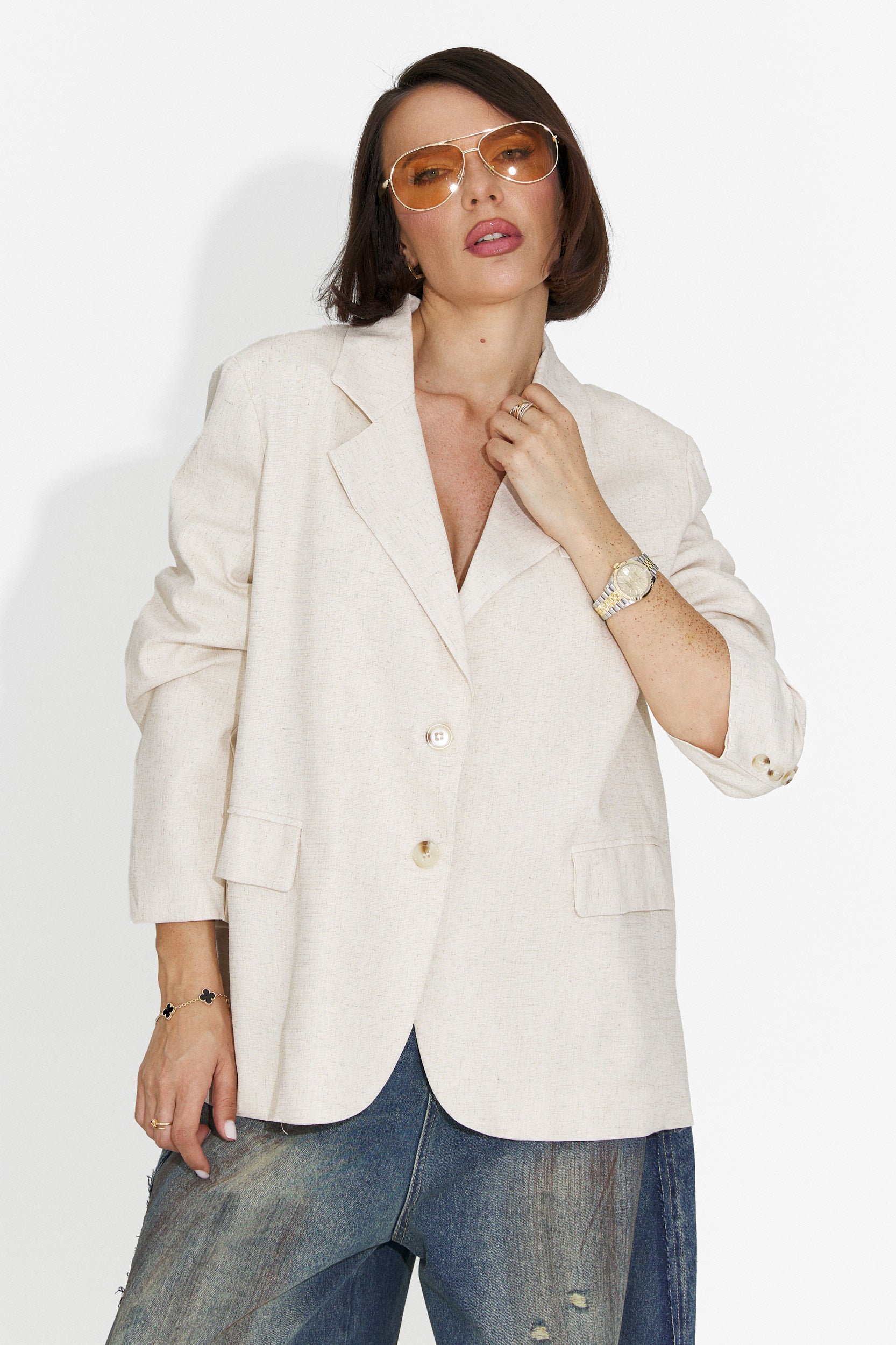 Blazer Beige Casual da Donna di Foxglove Bogas