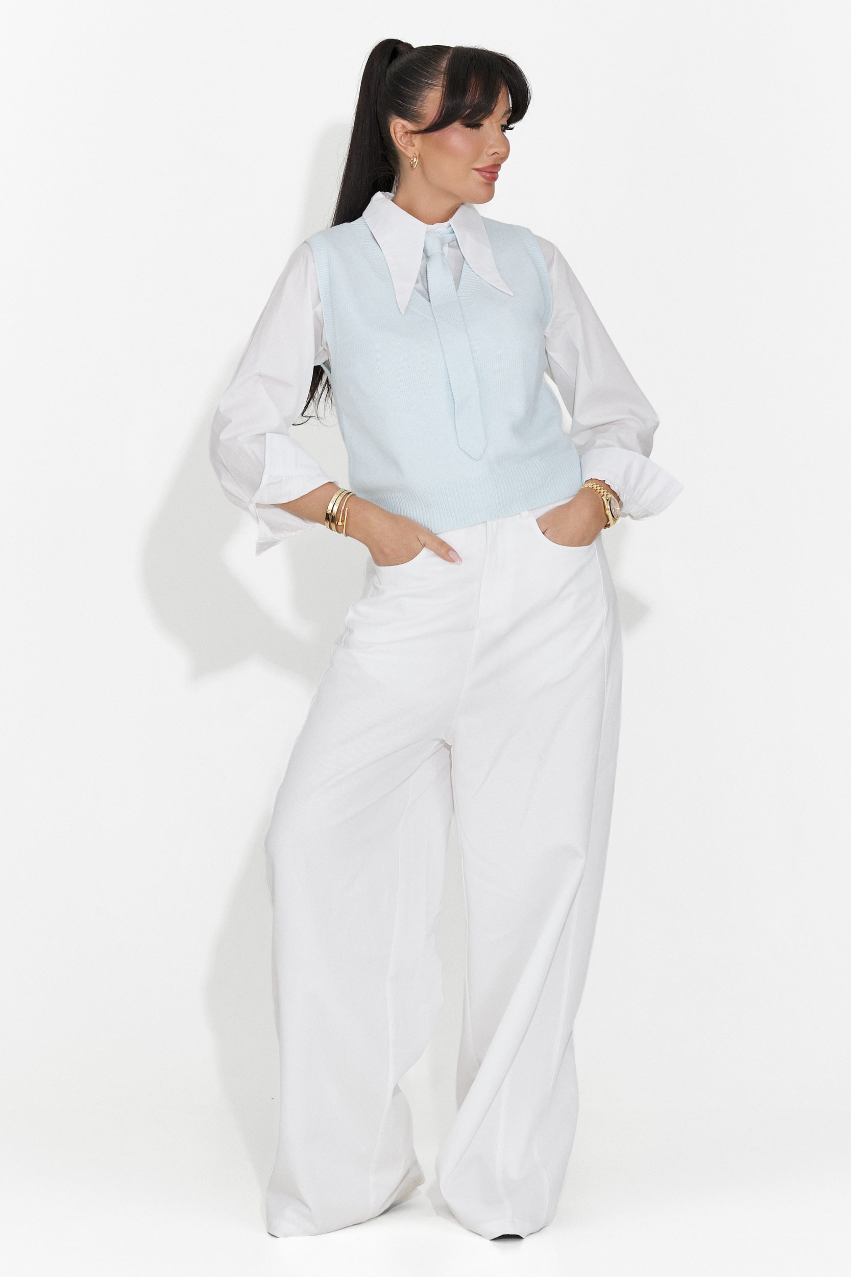 Set 3 pezzi camicia + gilet + cravatta blu Tasiana Bogas