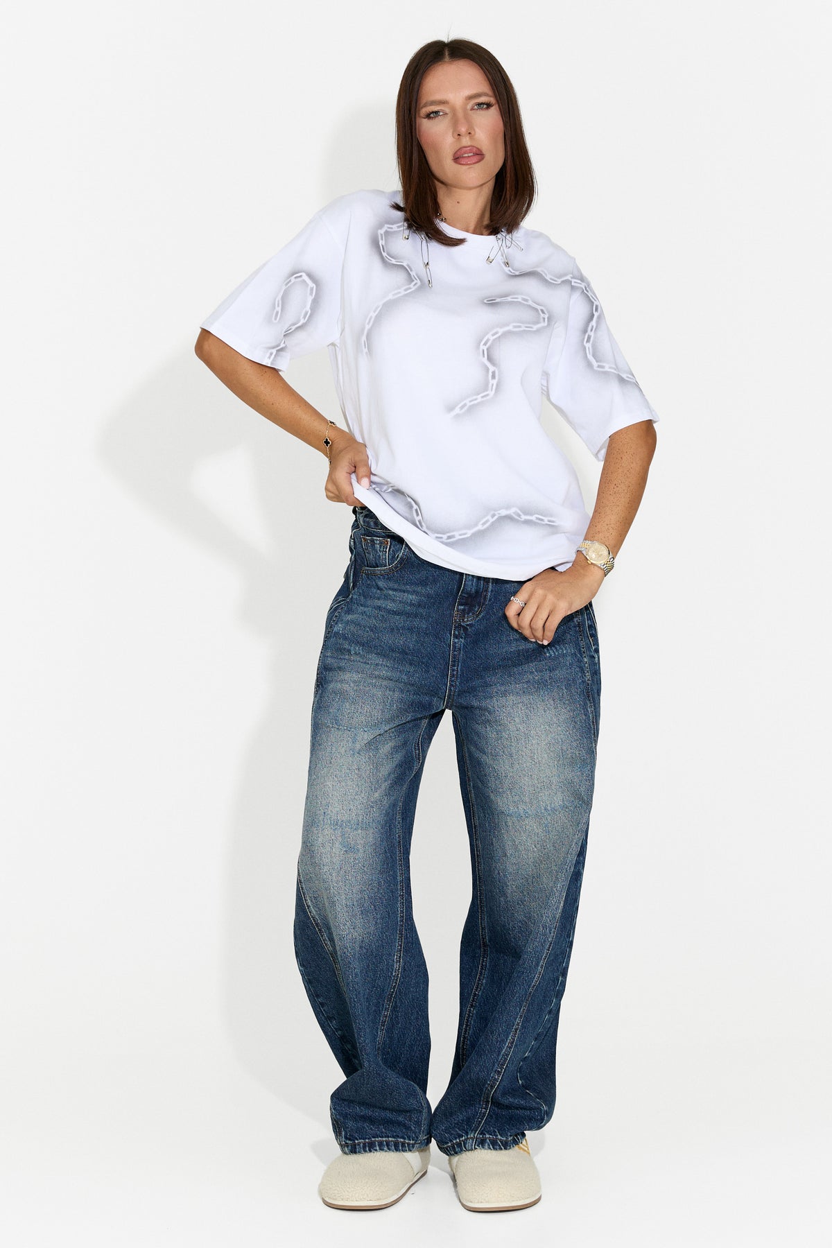 T-shirt da donna casual bianca Rougha Bogas