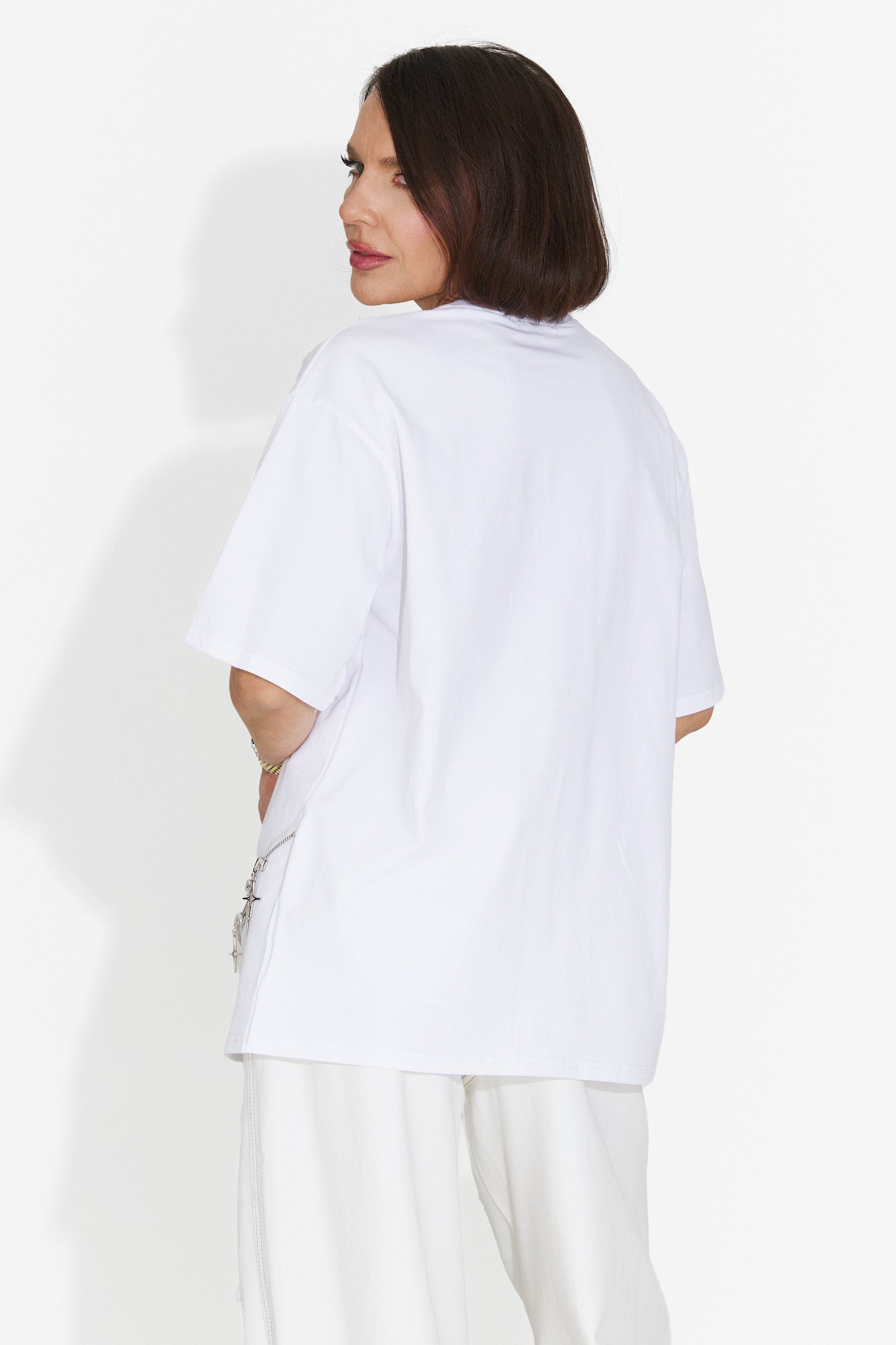 T-shirt Casual da Donna Bianca con Ruches Bogas