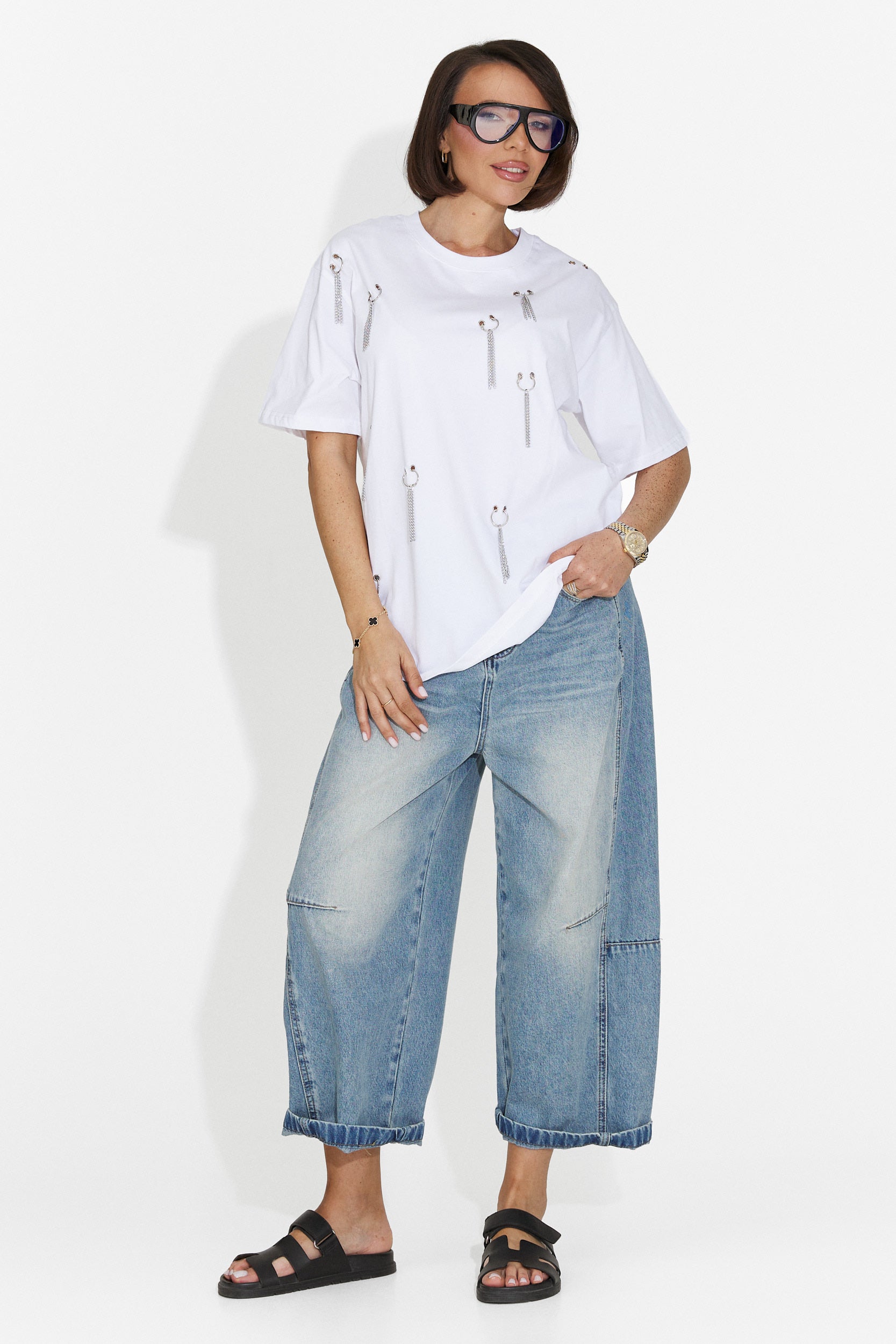 Zinia Bogas T-Shirt Casual Bianca da Donna