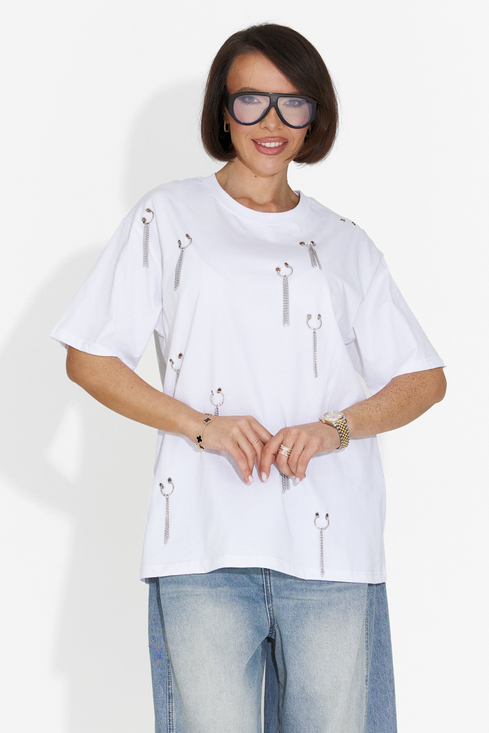 Zinia Bogas T-Shirt Casual Bianca da Donna