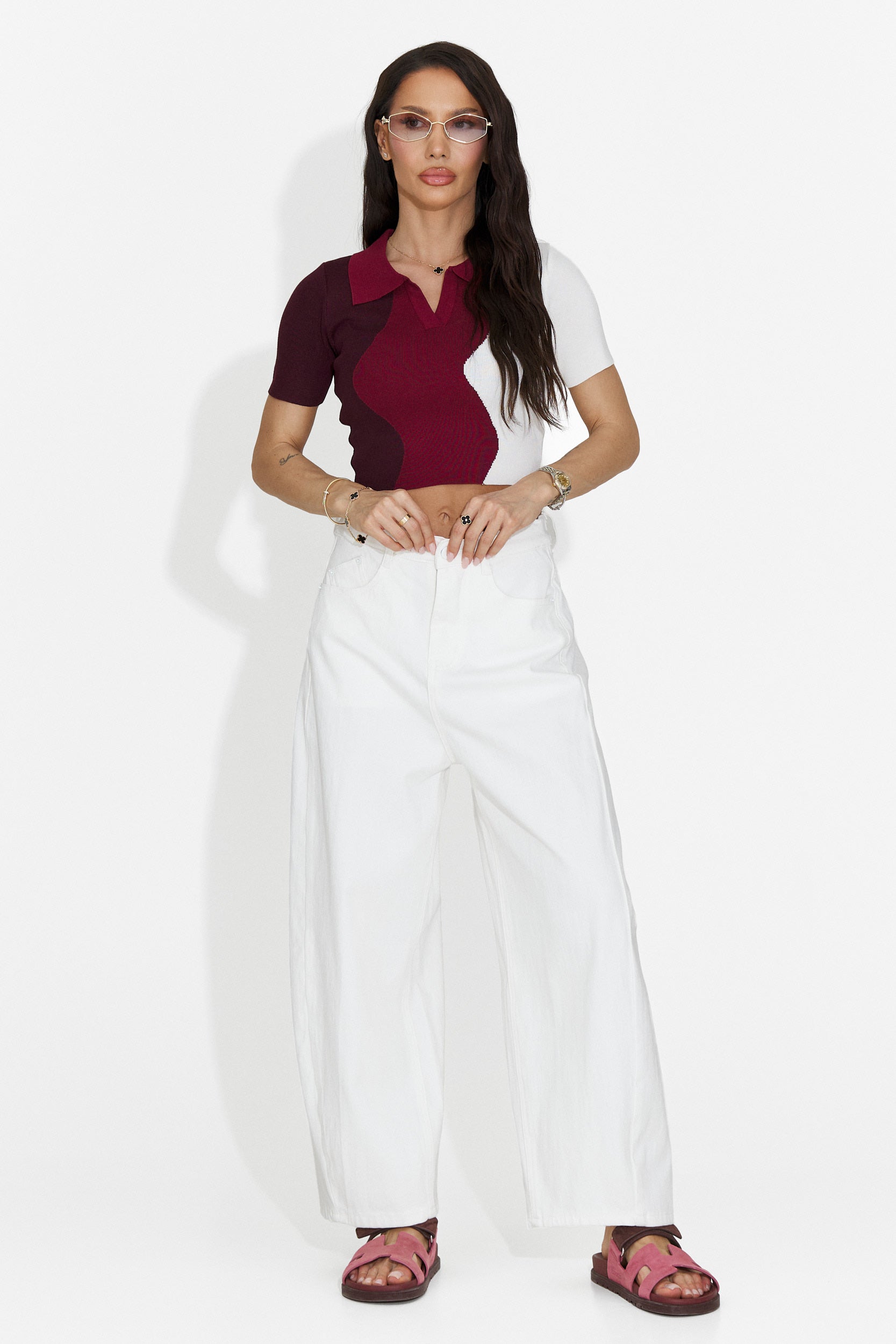 T-shirt Casual Bordeaux per Donne di Oniana Bogas