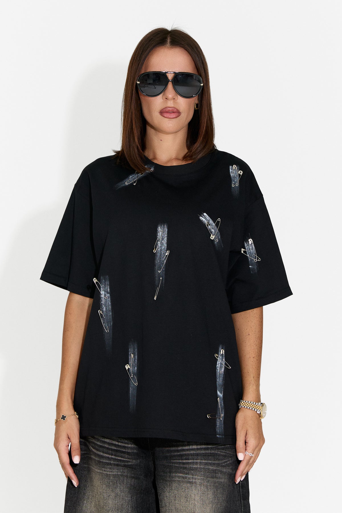 T-shirt da donna casual nera Chanels Bogas