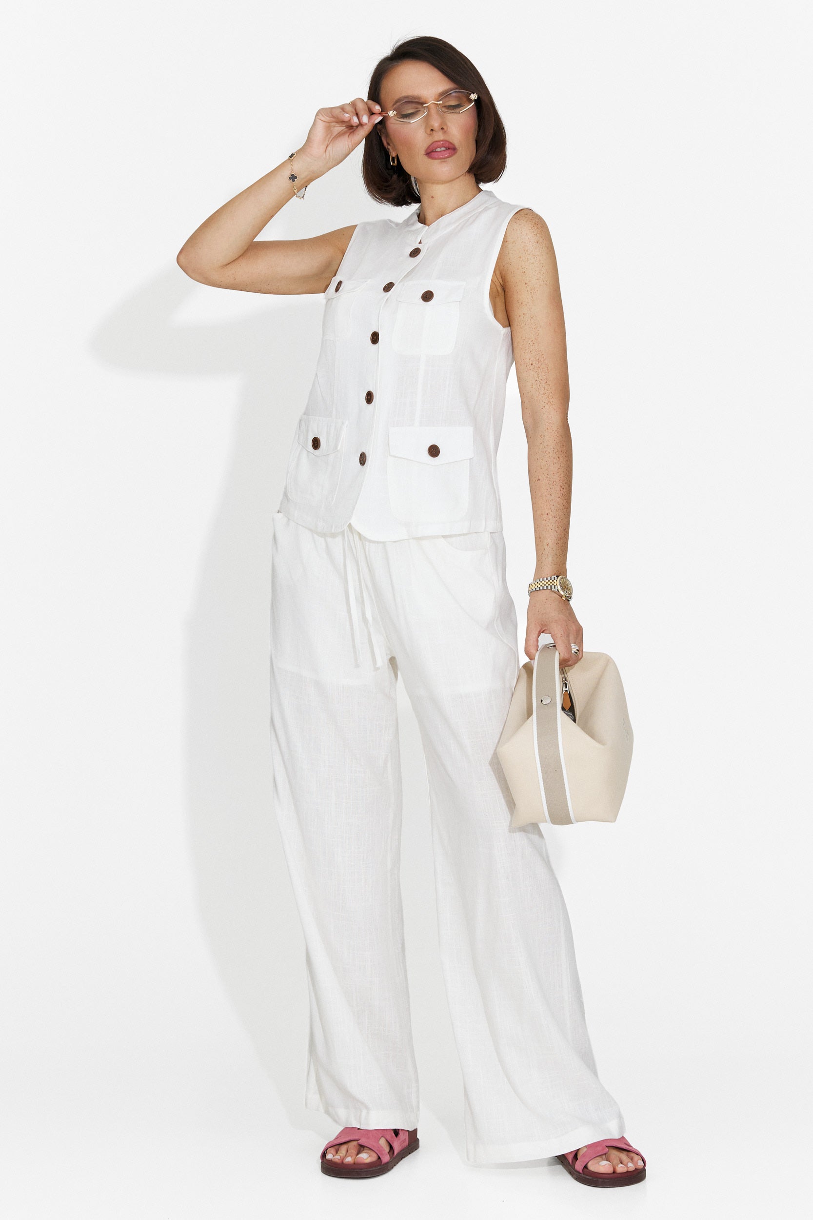 Gloria Bogas Gilet Casual Bianco da Donna