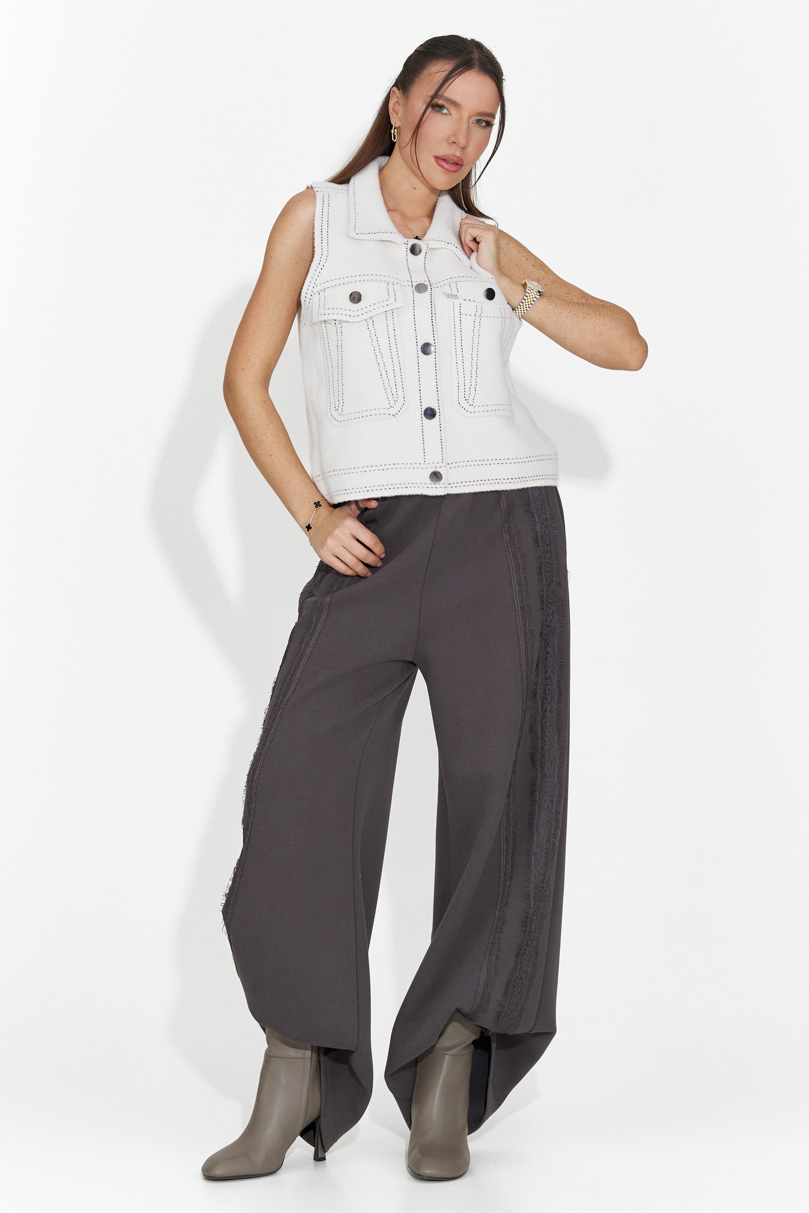 Gilet Bianco Casual da Donna di Kaleria Bogas