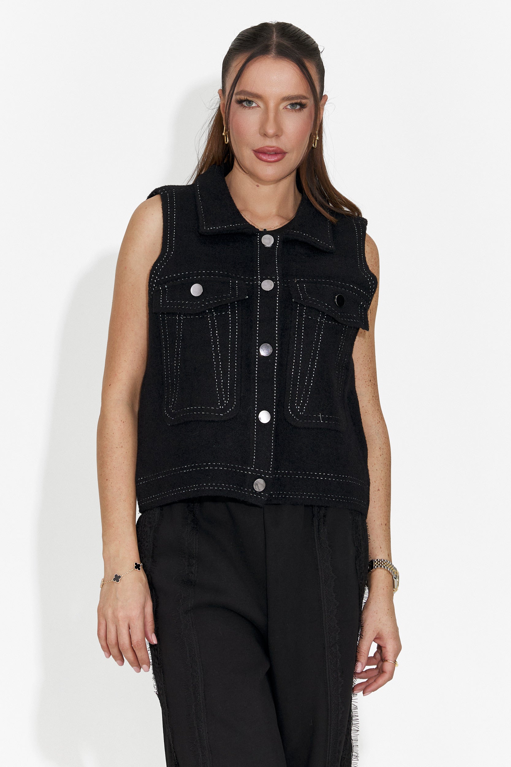 Gilet Casual Nero da Donna di Kaleria Bogas
